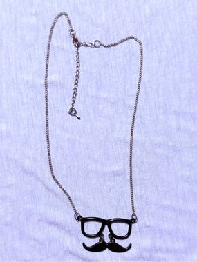 Black Novelty Glasses & Mustache Pendant Necklace